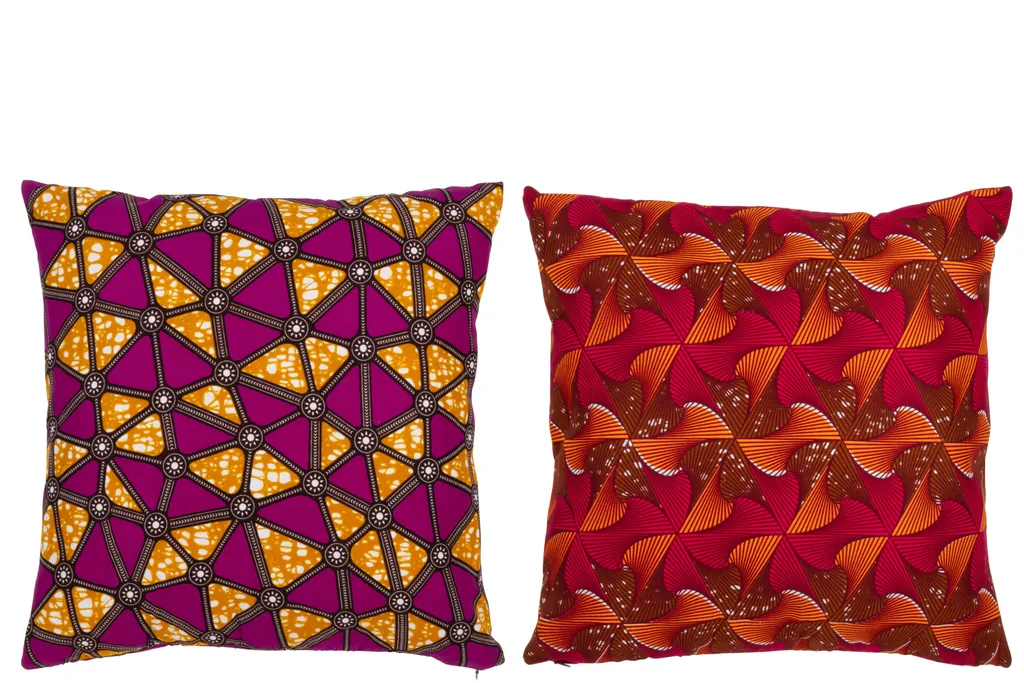 J-Line Coussin Motif Formes Tissu Mix 2 Assortis pour Salon Chic 45x45
