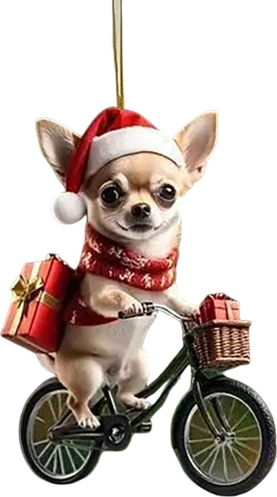 Weihnachtsanhänger in leuchtenden Farben, weihnachtliches Design, Fahrrad- und Hundeform, 2D-Acryl, Weihnachtsschmuck für Zuhause und Partys