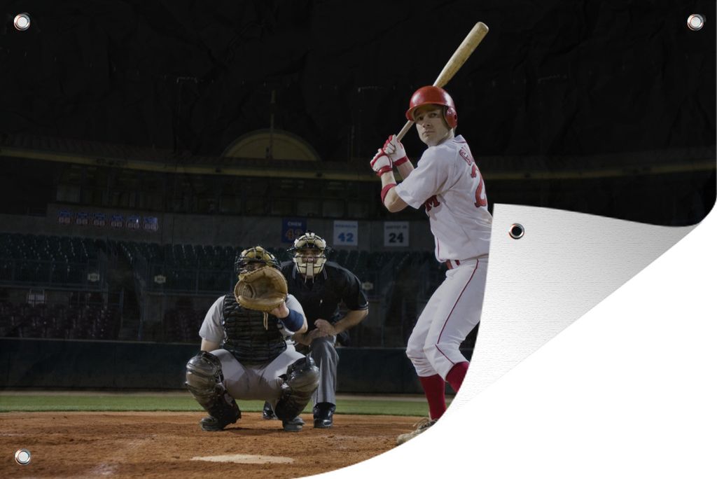 MuchoWow 90x60 cm Outdoor-Poster Gartendeko Sichtschutz Garten Poster für den Garten Der Schlagmann versucht, den Baseball zu treffen