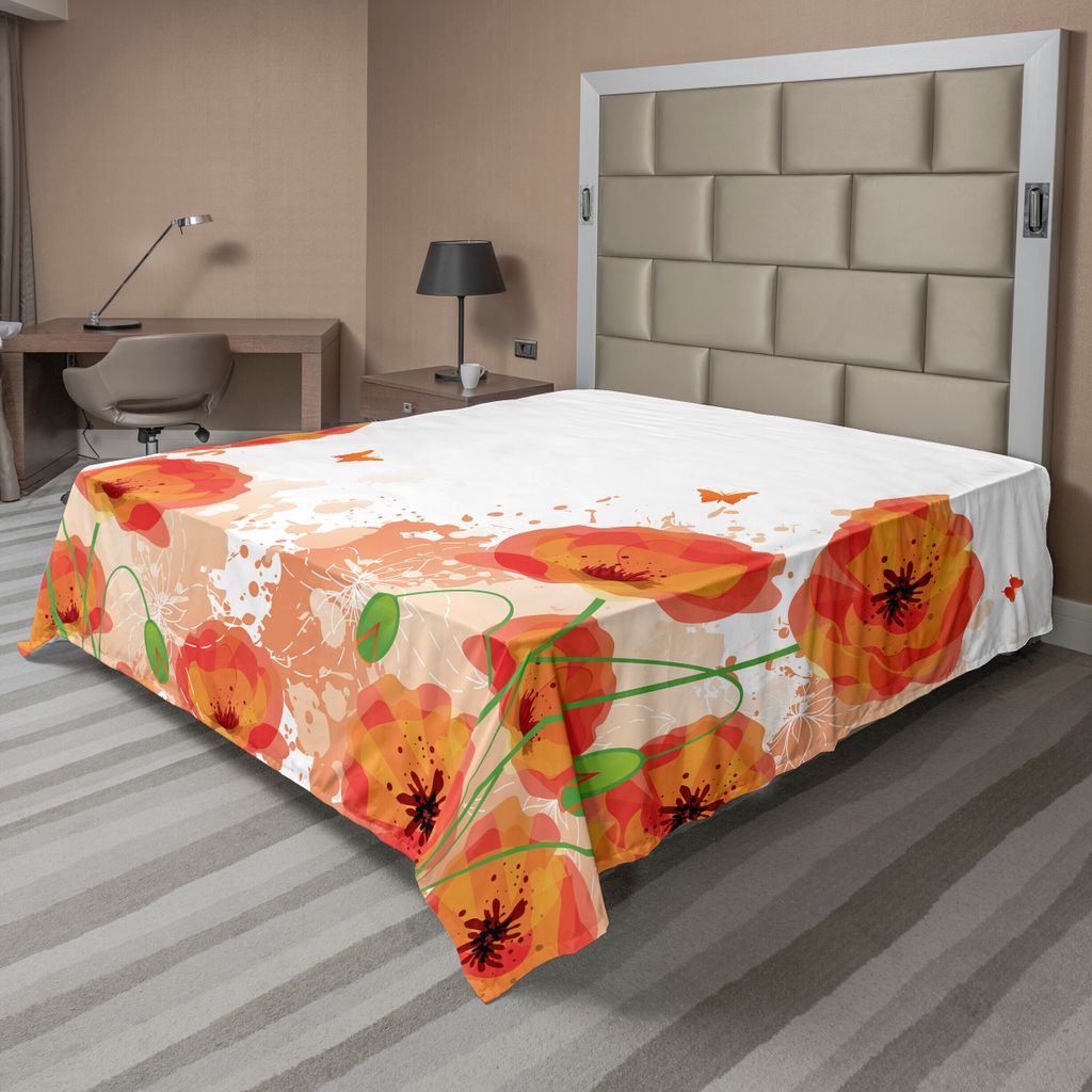 ABAKUHAUS Mohn Bettlaken, Digitale Aquarelle Design Von Mohn Authentische Klassische Botanik Bouquet Patterns Druck, weiches bequemes oberes Bettla...