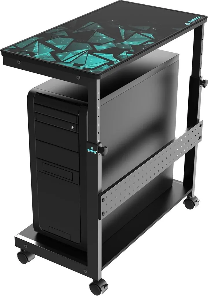 Support PC bureau à roulettes ajustable avec tapis de souris ergonomique