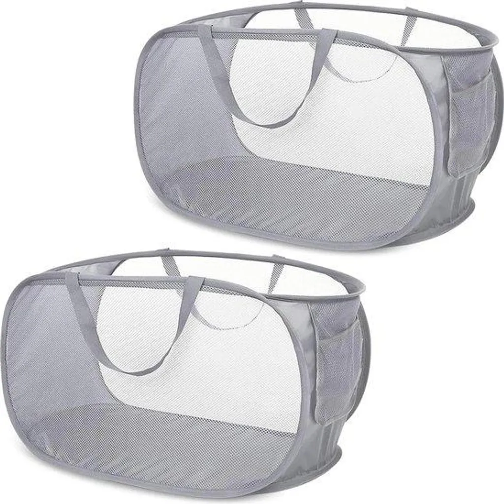 Lot de 2 grands paniers à linge en filet pliables - Corbeilles XXL