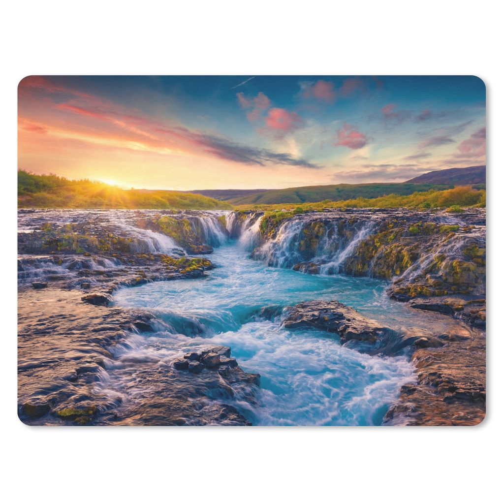 MuchoWow Mauspad Mousepad Wasserfall - Pflanzen - Moos - Landschaft - Sonnenuntergang - Fels 40x30 cm - Mousepads - Maus Mat - Pad - Mausunterlag...