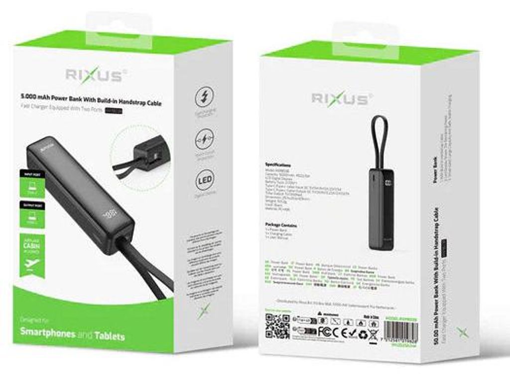 Olympic Sportswear Rixus Power Bank RXPB03B 5.000 mAh Li-Ion USB-C Schwarz