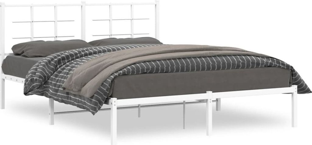 Postel s čelem kovová bílá 160x200 cm Obrázek produktu 