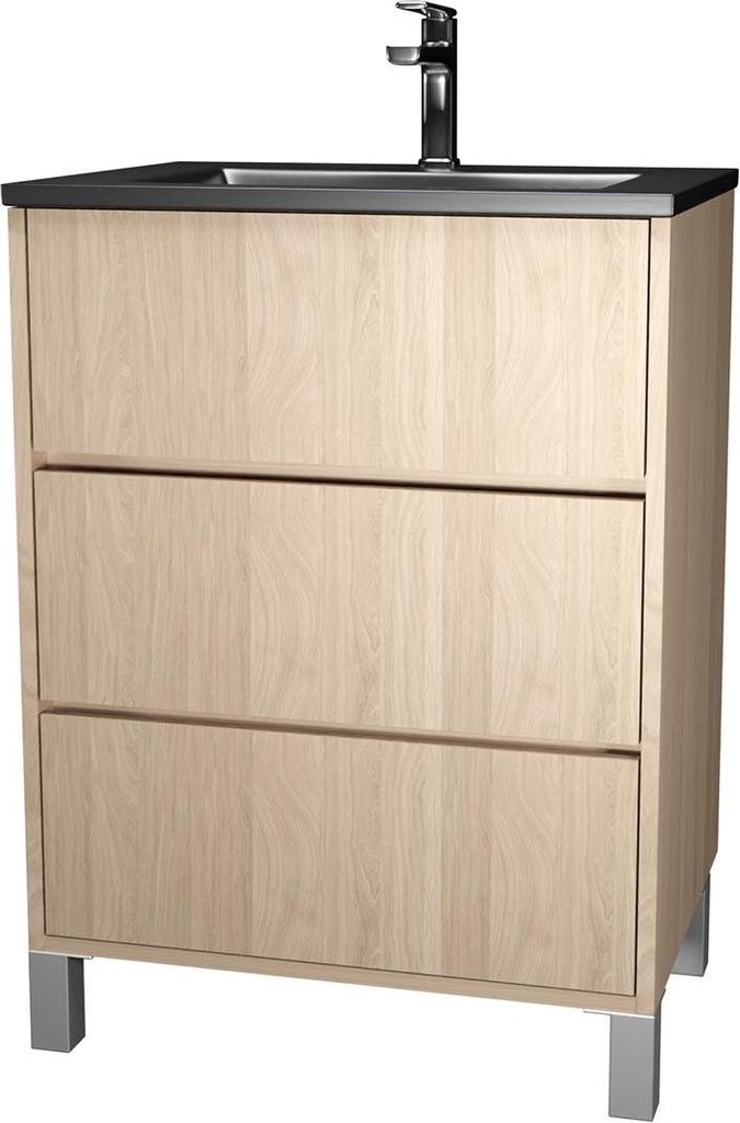 Meuble de salle de bains 60 cm 3 Tiroirs Chêne Clair + Image du produit 