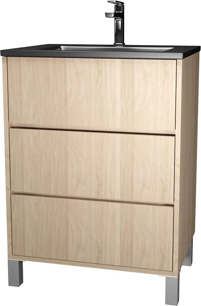 Meuble de rangement salle de bain 60 cm bois et noir pour petits espaces