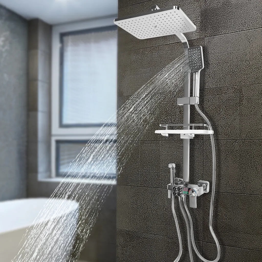 Douche à effet pluie thermostatique avec écran LCD et douchette Inox