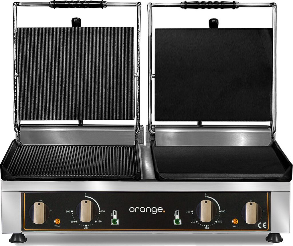 orange Doppel-Kontaktgrill, oben gerillt/glatt unten gerillt/glatt
