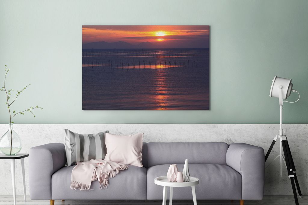 OneMillionCanvasses - Leinwandbilder - 140x90 cm, Berge - Japan - Sonnenuntergang, Wandbilder Kunstdruck Wanddekoration