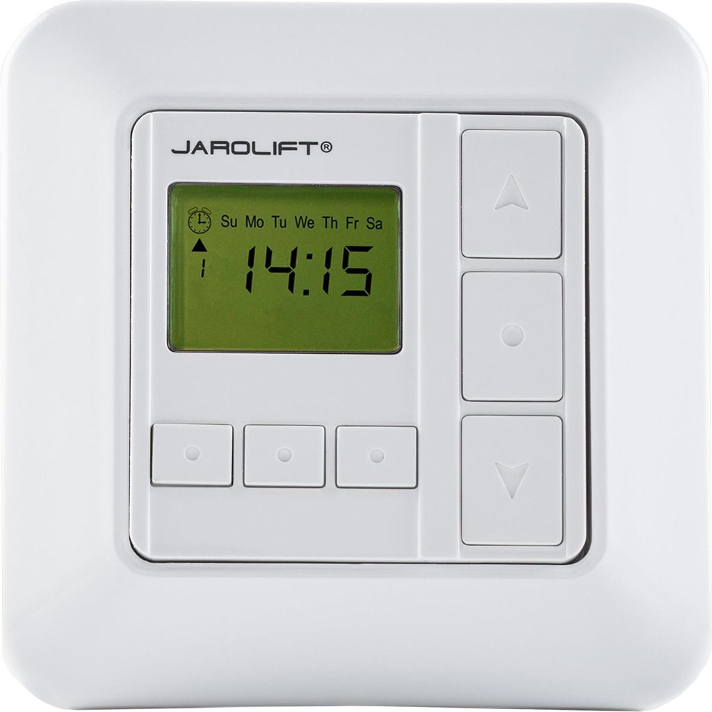 Jarolift Zeitschaltuhr Sevenlogic Comfort, weiß , programmierbare Rolladen‐ & Jalousiesteuerung, 230 V, 8 Programme, 50×50 mm