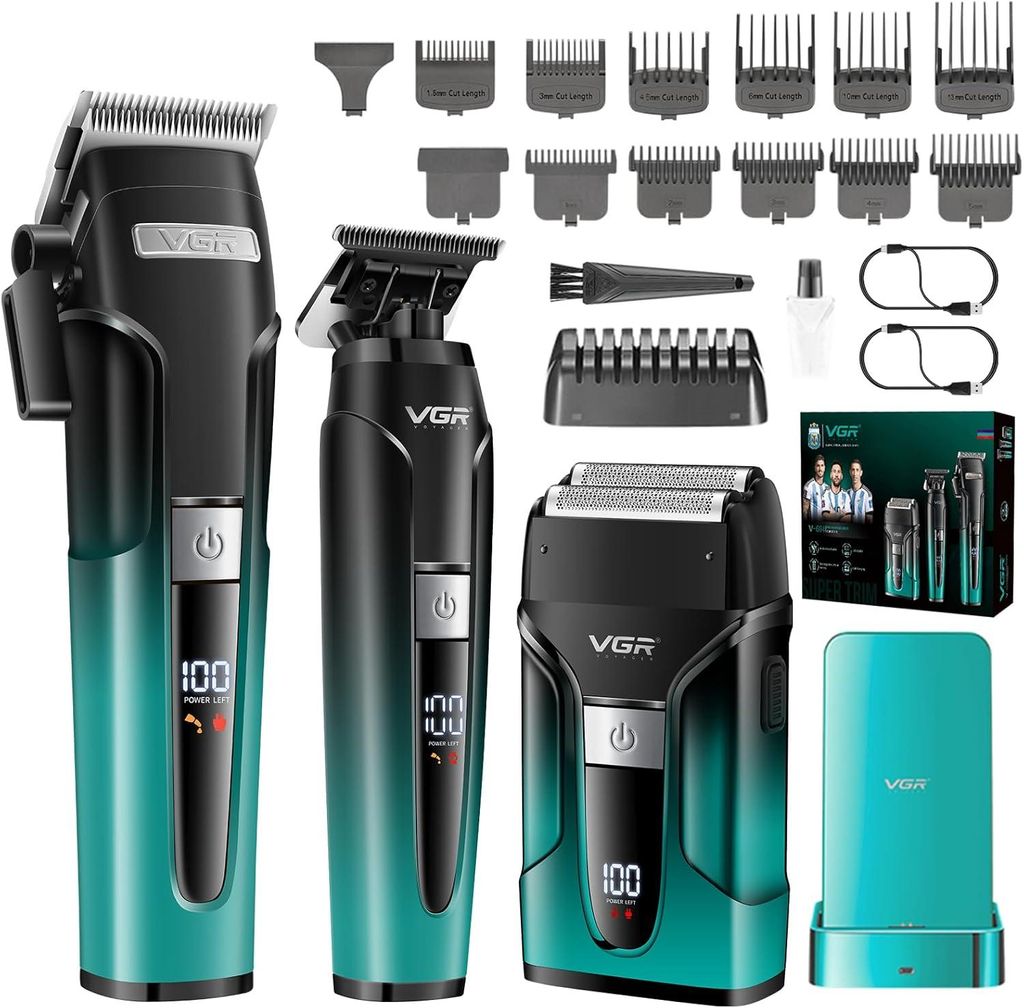 Haarschneidemaschine Profi Set,Trimmer und Rasierer Set mit Magnetische Ladestation,Barber Kit mit Klinge Aus Keramik Kohlenstoffstahl und LED Display