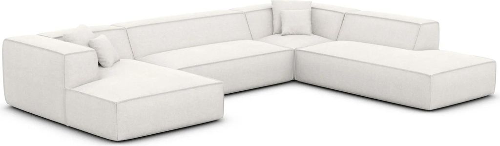Strukturstoff U-Form XXL Lounge Wohnlandschaft Arelia Weiß Links