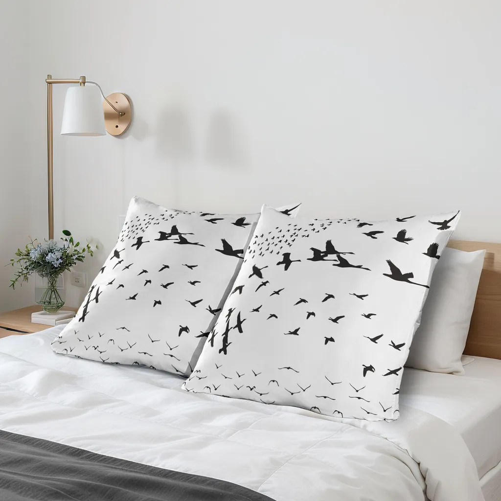 Housse de Coussin Imprimée Silhouette d'Oiseaux 80x80 cm Style Moderne