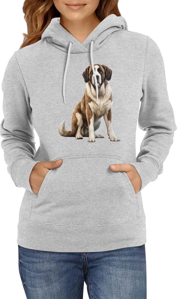 Damen Kapuzenpullover Dogs Breeds Saint Bernard Dog Breed 006, Lady XL / Grau