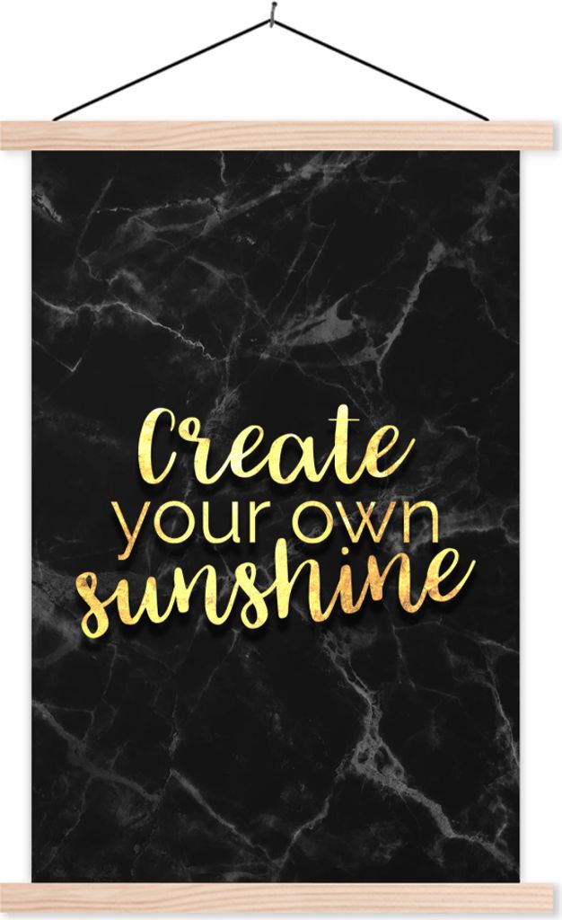 MuchoWow Textilposter Zitate - Sonne - Gold - Marmor 40x60 cm mit holzfarbenen Rahmen - Poster
