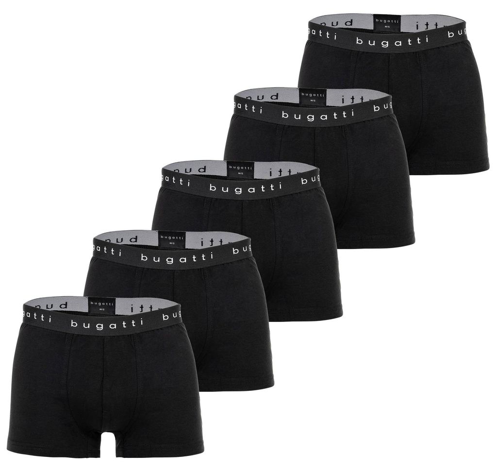bugatti Herren Boxershorts, 5er Pack - Boxer Briefs, Baumwolle Stretch, einfarbig Schwarz XL