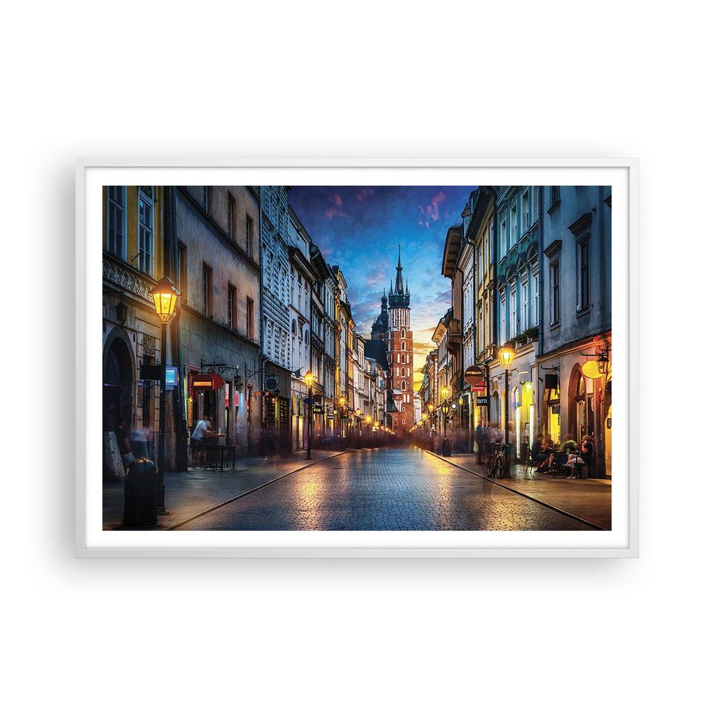 Gerahmtes Poster - Weißer Rahmen - Krakau Kirche Mariacki - 100x70 cm - Wand Bild - Wanddeko - Wandbilder - Kunstposter - Wandposter - Bilderrahme...