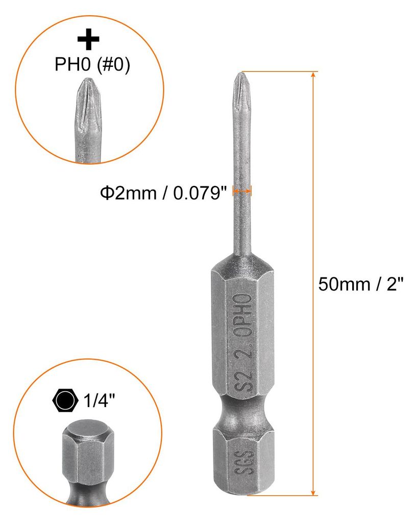 5 Stš¹ck PH0 Phillips Schraubendreher Bit Set mit 1/4" Sechskantschaft, 2mm Stab 50mm Lang Magnetische Kreuzkopf Bitsatz S2 Stahl Bohrer Elektrow...