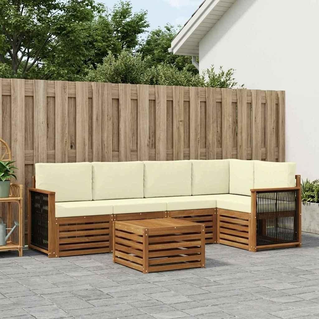 Möbel Ecksofa Set mit Kissen 5 pcs Natur und CremeGartensofas - Gartensofas c1778