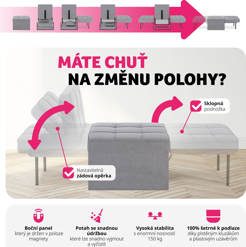 Stolička na spaní Ponto, 4 v 1, výškově nastavitelná do 6 Obrázek produktu 4