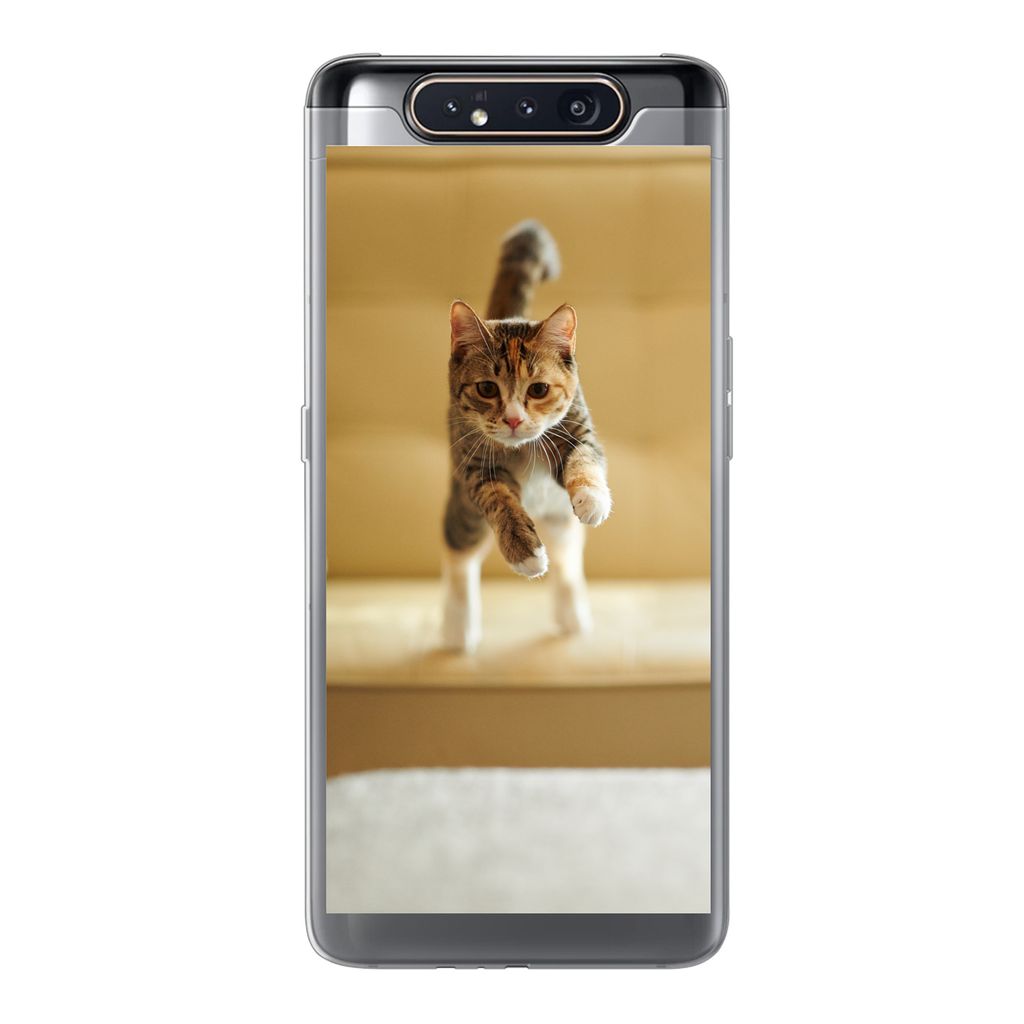 MuchoWow Handyhülle Schutzhülle Hülle für Samsung Galaxy A80 Katze - Frühling - Stuhl Silikon Softcase Handy Hülle - Schutzdeckel