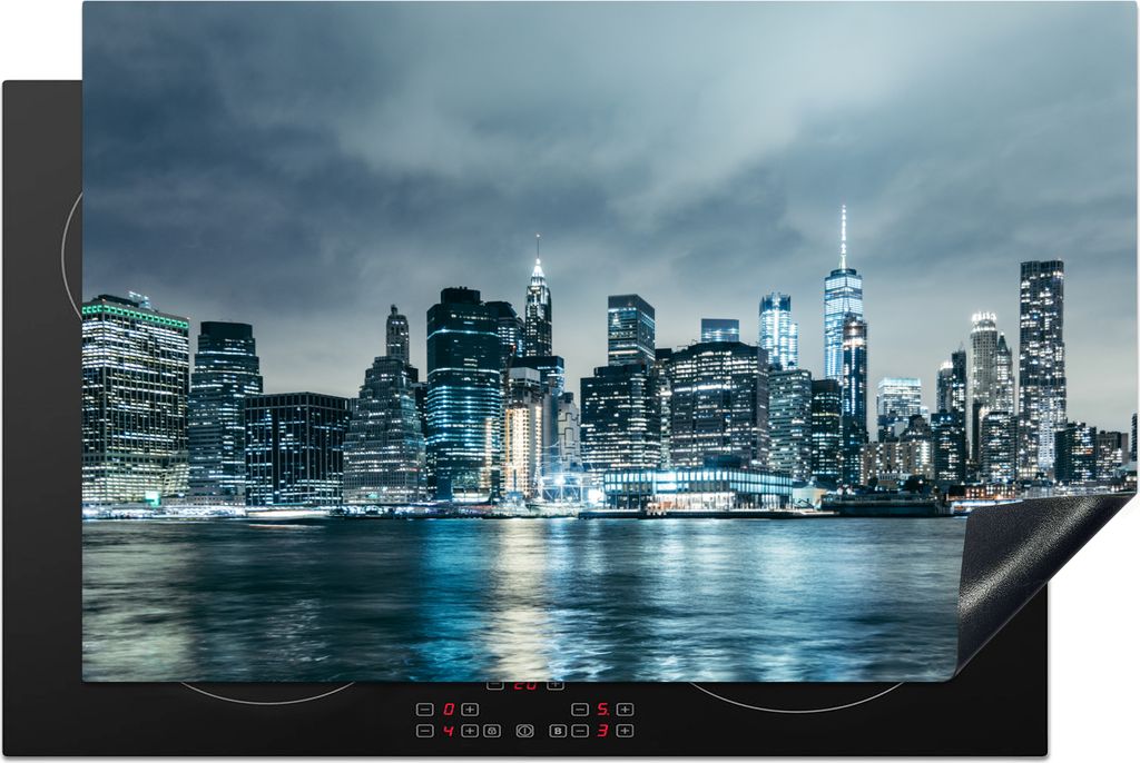 KitchenYeah Herdabdeckplatte New York - Skyline - Winter , 80x52cm, Küche Deko, Glaskeramikkochfeld Herdabdeckung, Abdeckplatte fùr Kochfeld