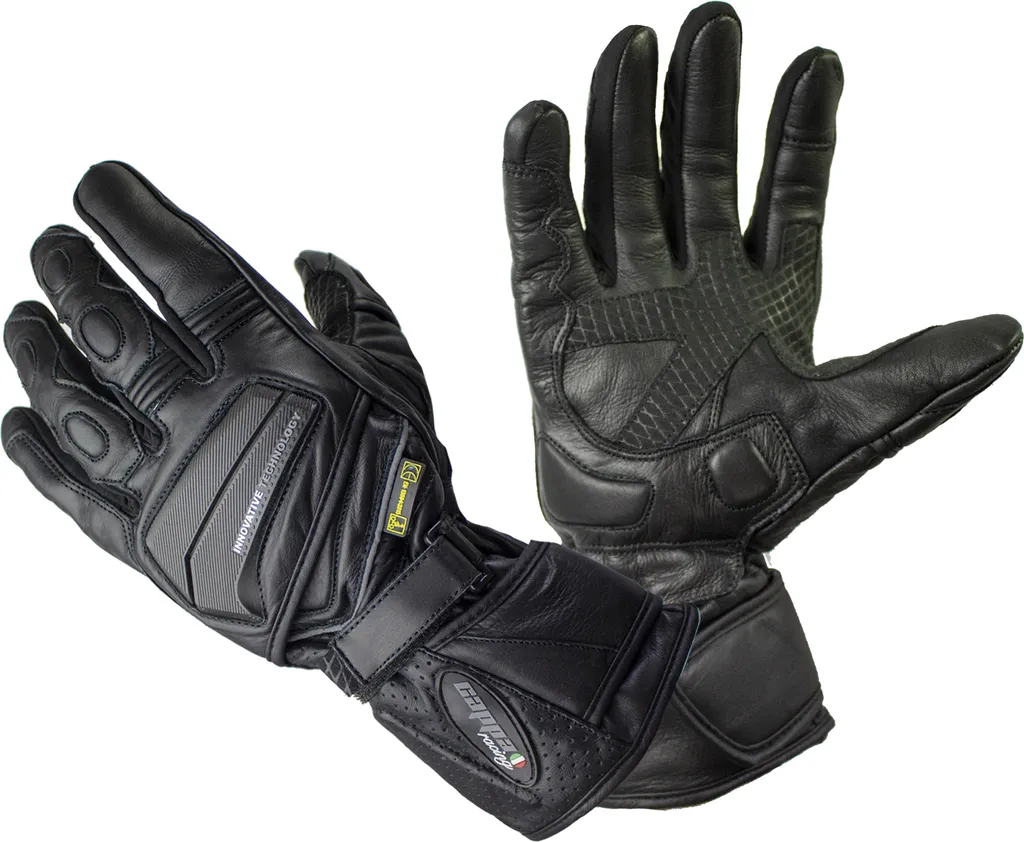 Gants moto cuir noir DETROIT XL haute résistance avec manche longue