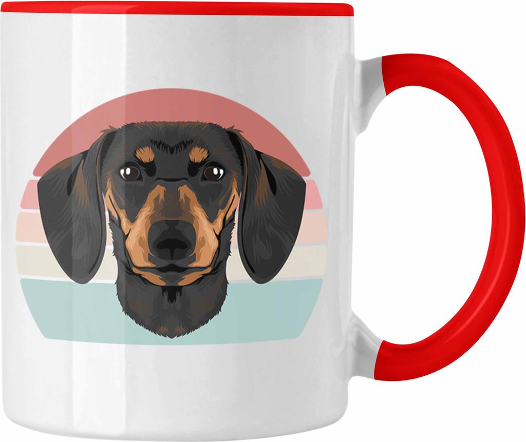 Trendation - Dackel Tasse Geschenke Dachshund Rauhaardackel Lustig Vintage Grafik (Rot)