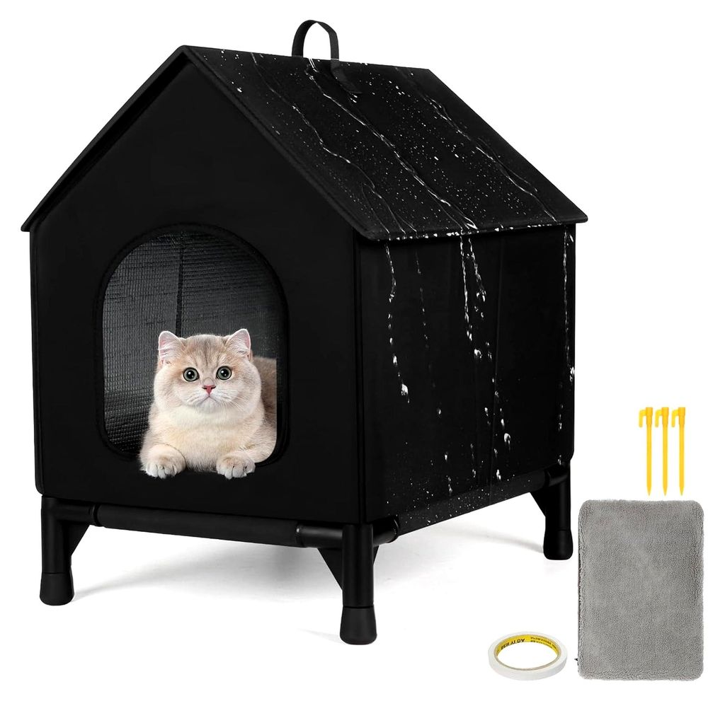 Katzenhaus für Innen- und Außenkatzen, wasserdicht und isoliert, Unterschlupf für streunende und wilde Katzen (Schwarz)