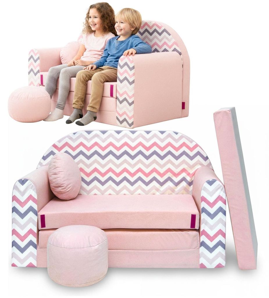 TUPPI Kindersofa Kinder Couch mit Schlaffunktion ausklappbar, 168x98cm, Set mit Kissen und Fußstütze, Spielsofa, Bettfunktion - Mädchen Jungen, ...