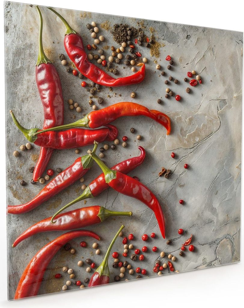 Küchenrückwand Spritzschutz Glas mit Motiv Chili Schoten 40 x 40 cm