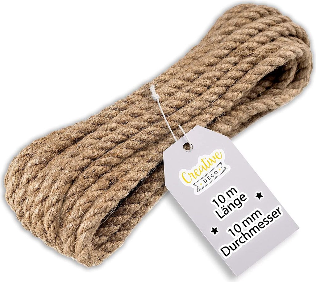 Creative Deco Juteseil | 10m Lang | 10mm Dick | Hanfseil Produktbild 