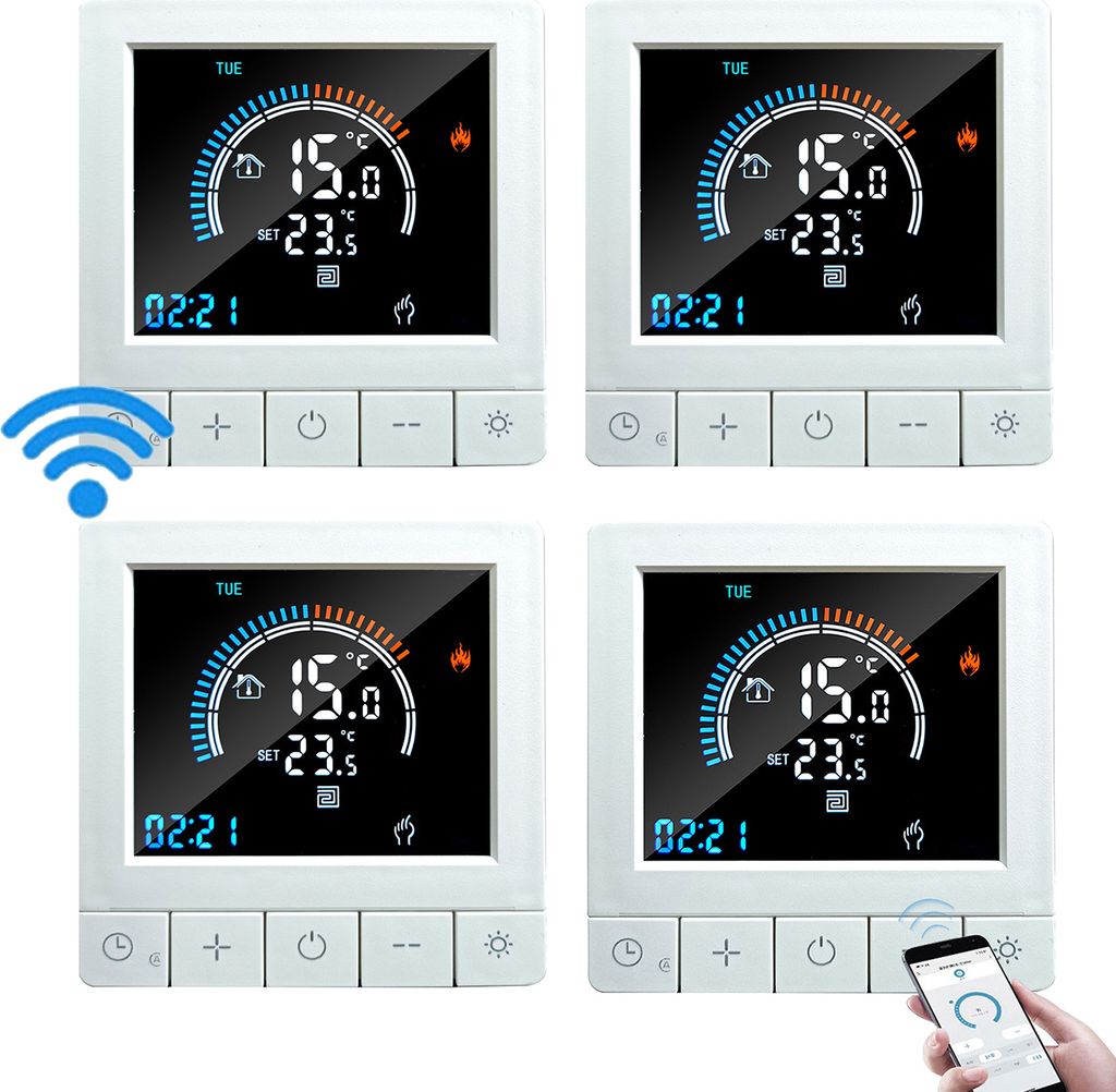 4X Programmierbarer digitaler Thermostat mit Kindersicherung, WiFi LCD Raumthermostat NTC-Sensor, 16A Elektroheizung, warmer Boden, Unterputz Fußb...