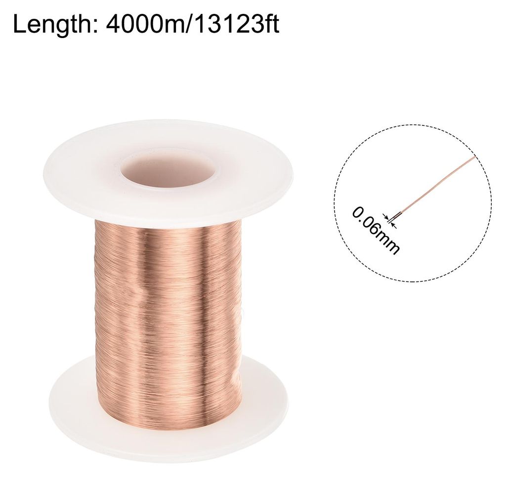 0,06mm Kupferdraht 13123ft(4000m) Emaillierter Copper Wire Magnetwicklungsdraht 100g 155C fš¹r Transformatoren Induktoren