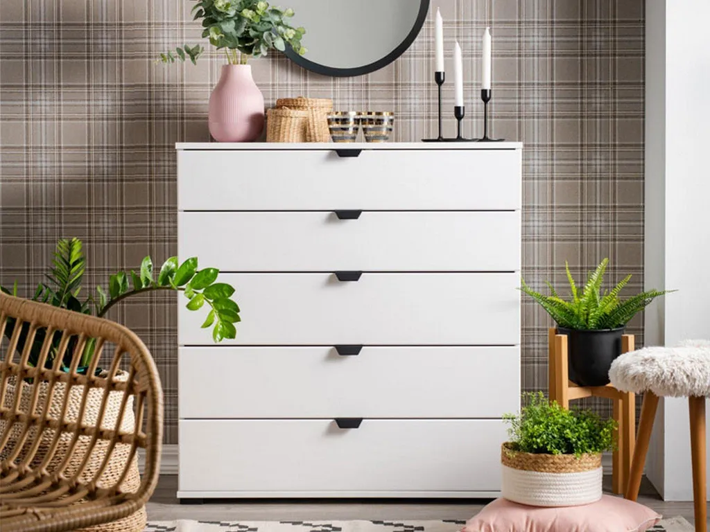 Mainarda Commode Blanche 90x40x95h cm avec 5 Tiroirs de Rangement - 2