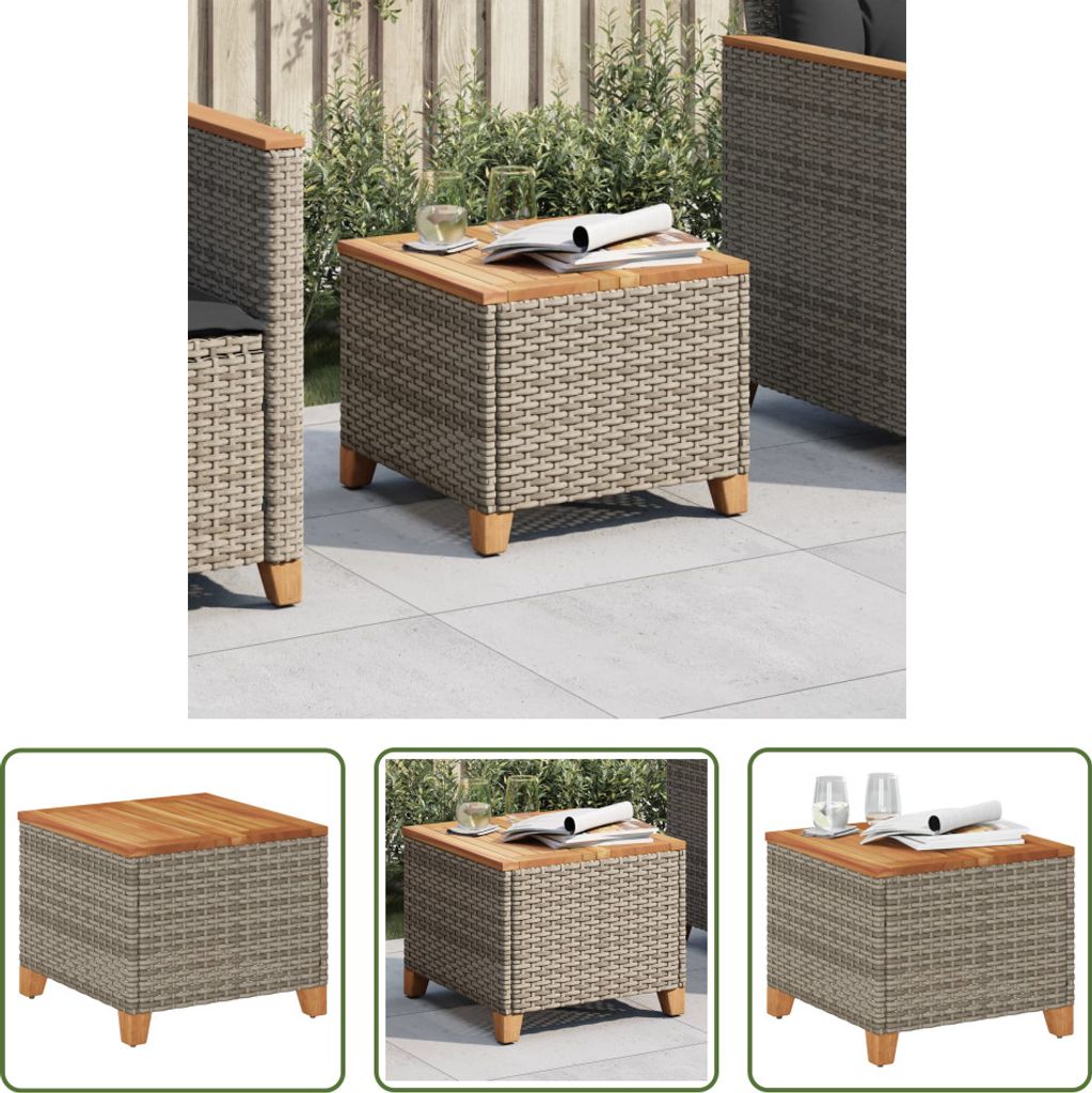 The Living Store Gartentisch Grau 45x45x37 cm Poly Rattan Akazienholz