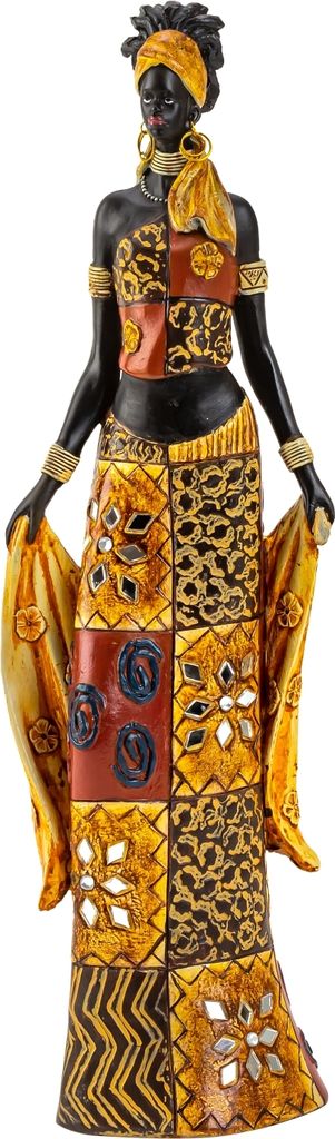 Moderne Skulptur Dekofigur Frau Afrikanerin stehend mit bunten Kleidern und Tuch Höhe 35 cm