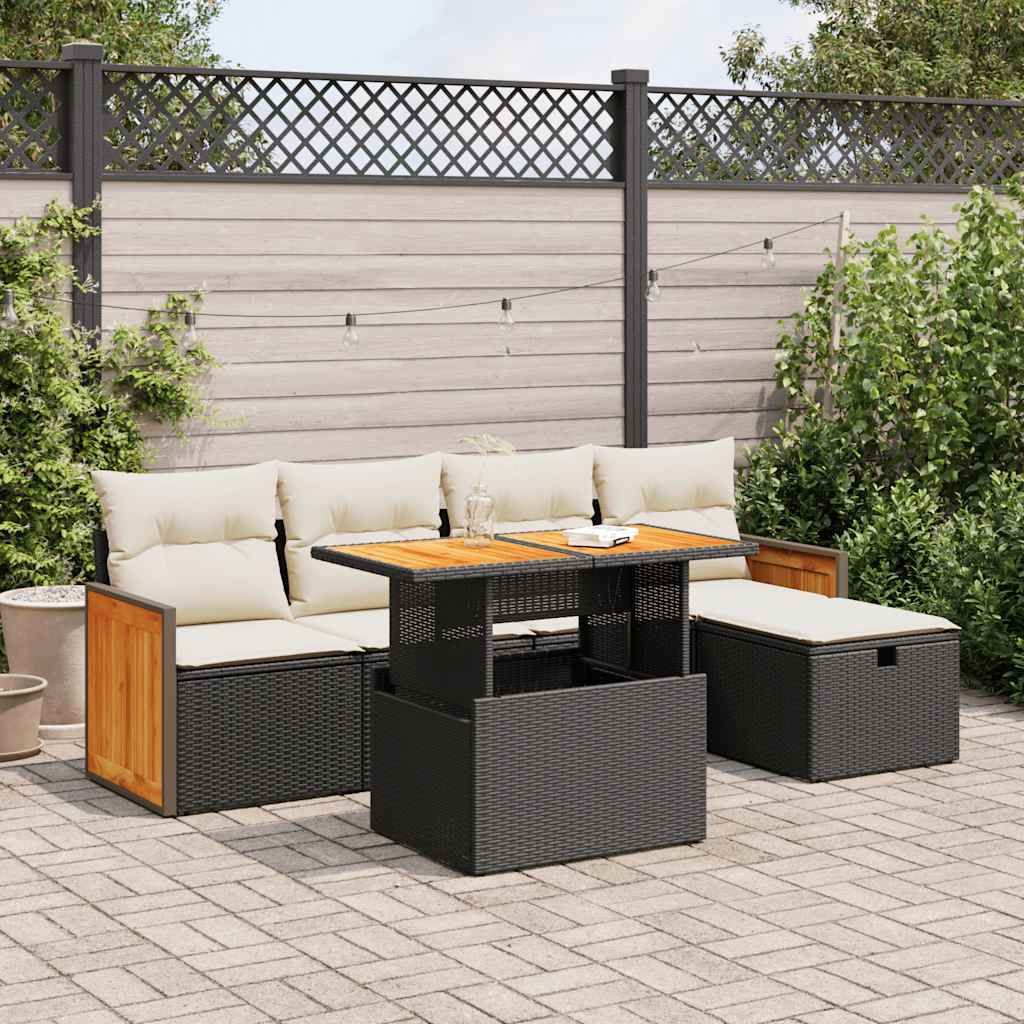 "Rabatt" 6-tlg. Garten-Sofagarnitur - mit sofa - mit Kissen Schwarz Poly Rattan - Lounge-Dining set CC12220
