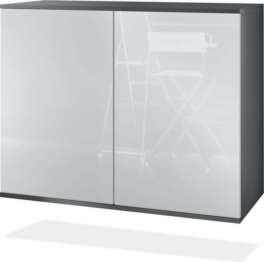 Vladon Kommode Skadu V3, Moderner Küchenschrank mit 2 großen Türen Anthrazit matt / Weiß Hochglanz (92,5 x 73.5 x 35)