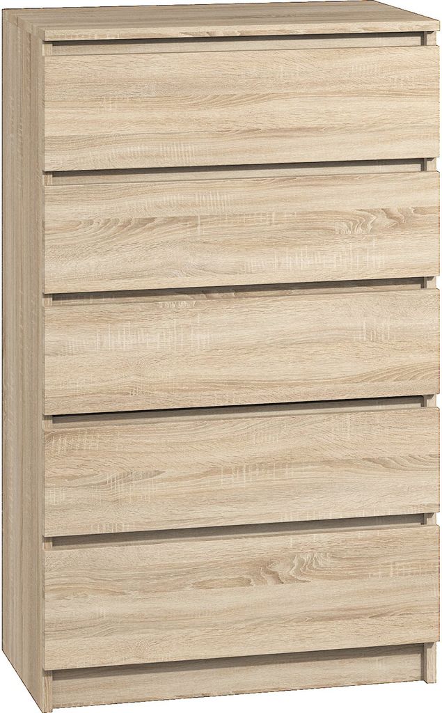 Roe Furniture | Kommode 60 cm - 5 Schubladen - Sonoma - Modernes Design - Hochwertige Laminatoberfläche - Sideboard