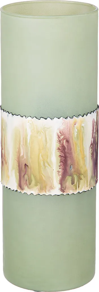 Vase en verre vert cylindrique pour grandes fleurs de table