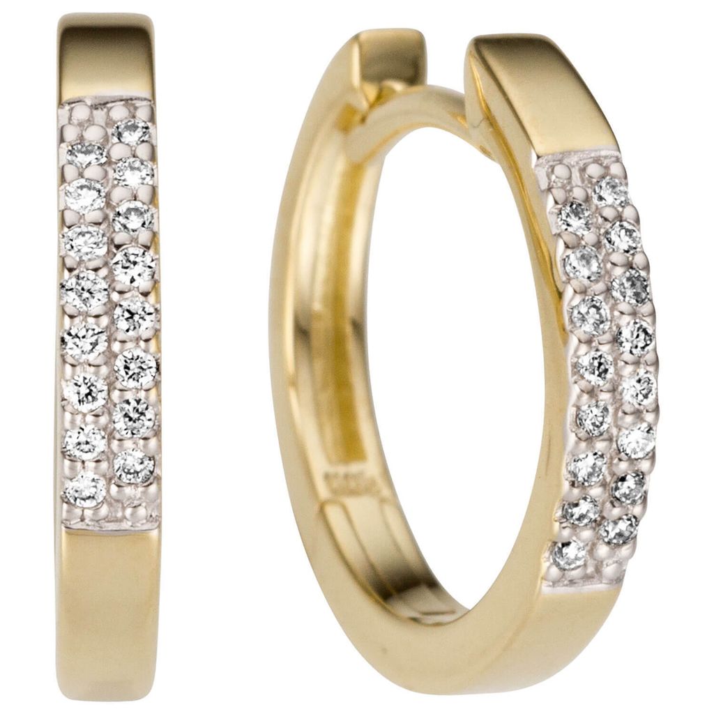 Creolen 14,7x2,2mm aus 585 Gold Gelbgold mit 32 Diamanten Brillanten Ohrringe