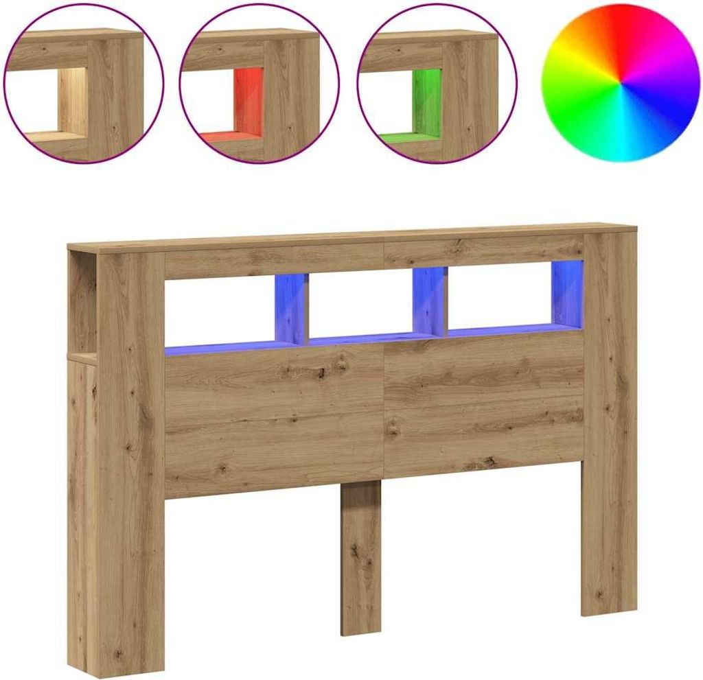 vidaXL LED-Kopfteil Artisan-Eiche 160x18,5x103,5 cm Holzwerkstoff