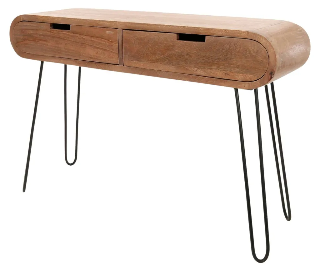 Console étroite en bois marron sable et métal noir 120x76x30 cm Fass
