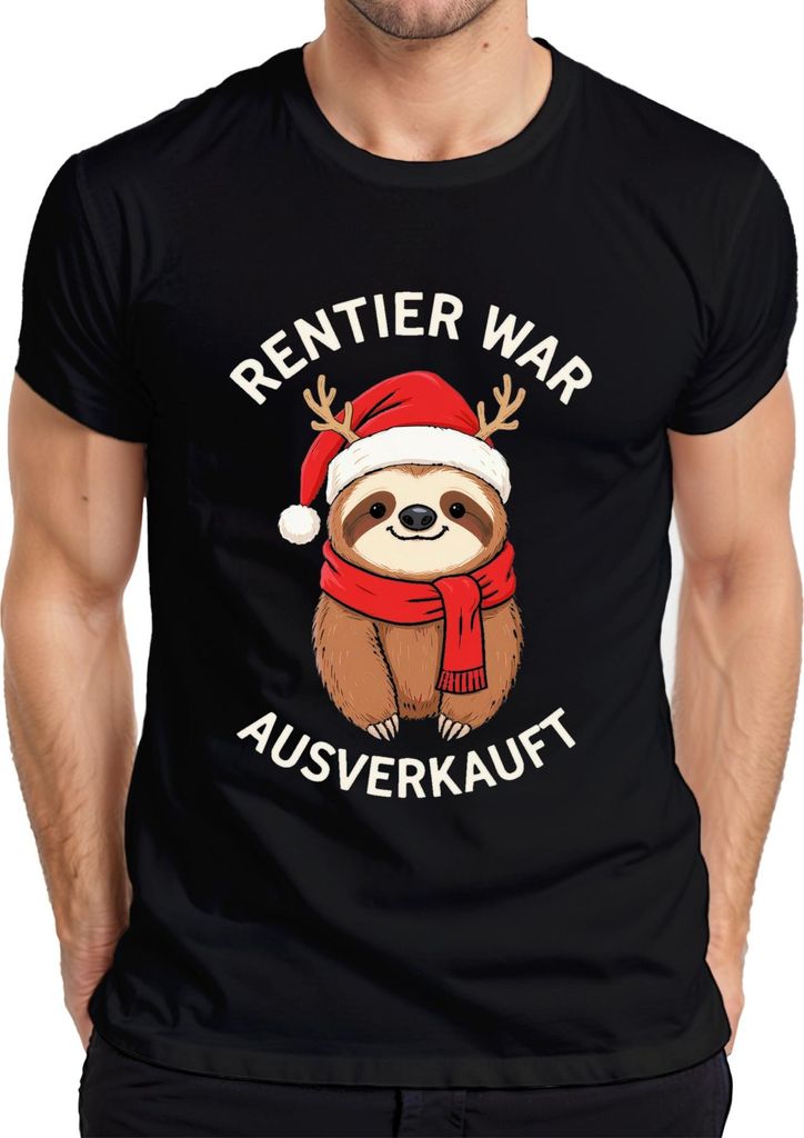 Rentier war t Faultier Weihnachten lustig Geschenk Herren T-Shirt, Schwarz, S