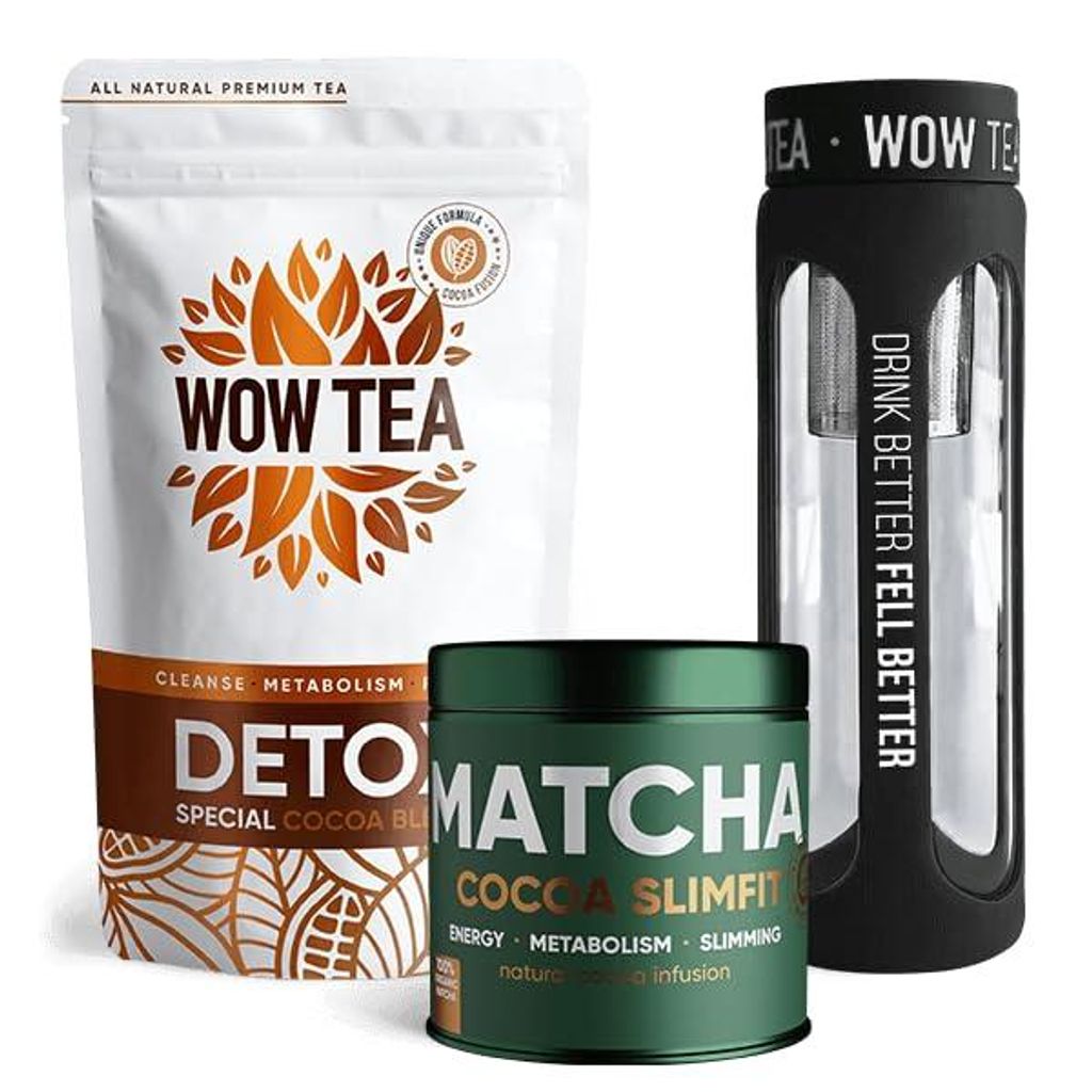 WOW TEA Doppeltes Kakao-Tee-Bündel – Matcha Cocoa Detox & Cocoa Slimfit mit Teeflasche & Sieb – 21-Tage Genuss & natürliche Unterstützung
