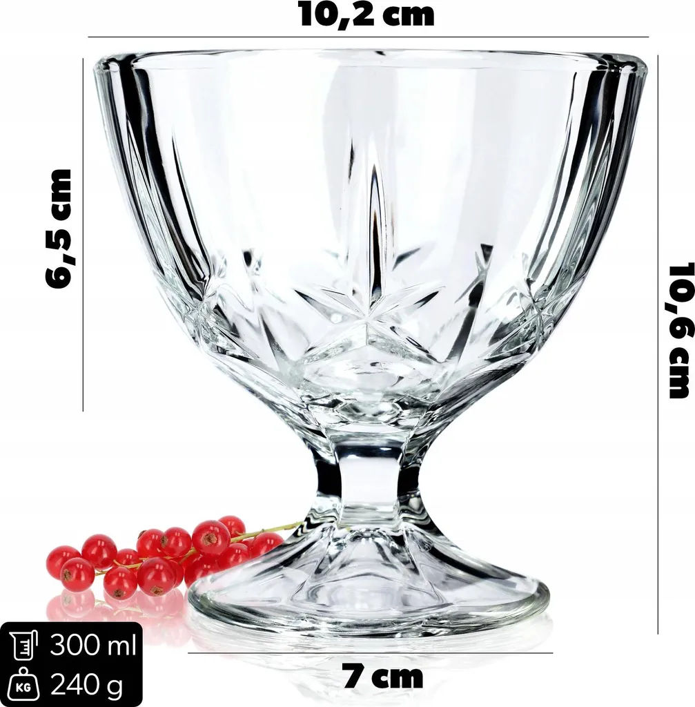 6 Coppette Gelato Vetro 300 ml - Set Dessert Rotonde Lavastoviglie
