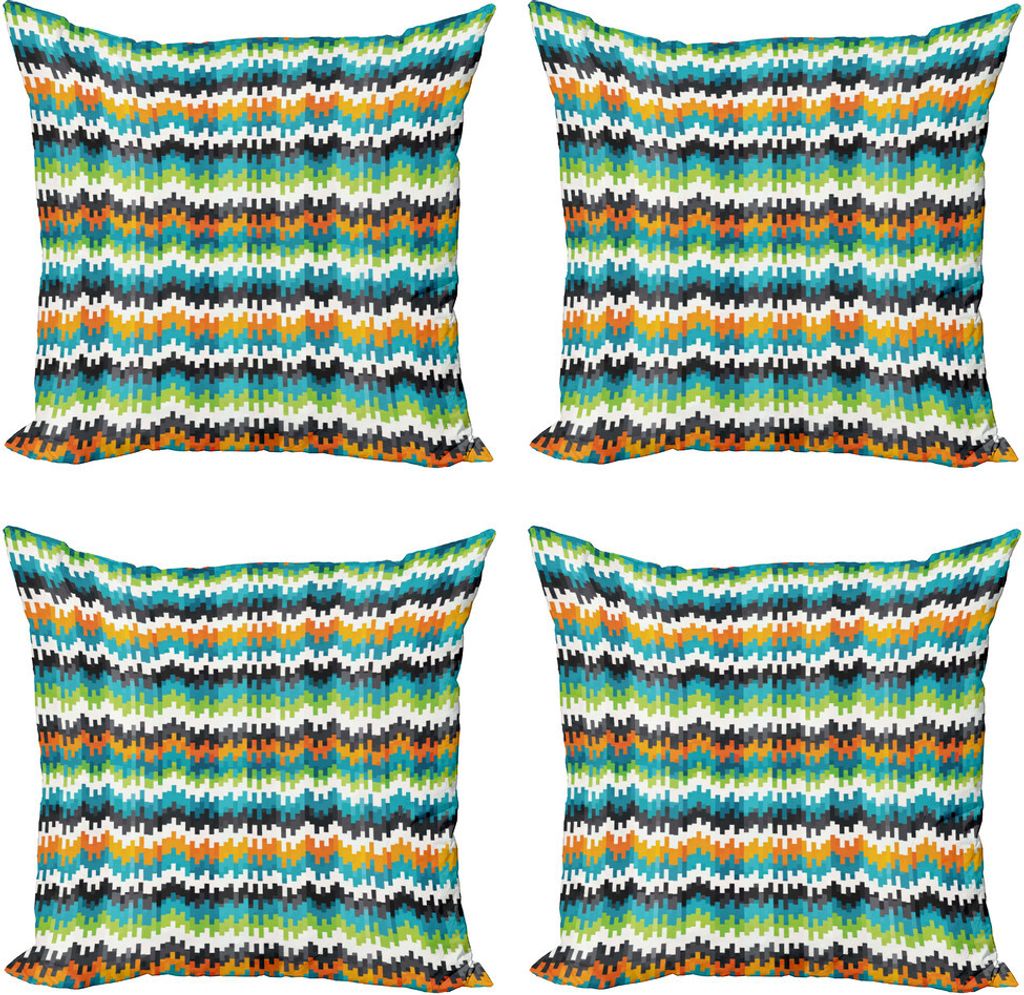 ABAKUHAUS Geometrisch Kissenbezug Set (4 Stück), Trippy Forms Motiv, Moderner Doppelseitiger Digitaldruck, 60 cm x 60 cm, Mehrfarbig