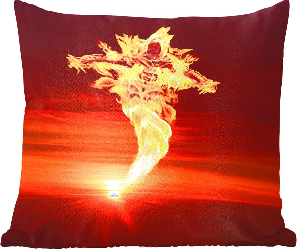 MuchoWow Zierkissen Sofakissen Wohnzimmer Dekokissen 60x60 cm Eine große Flamme in Form eines Phönix - Sitzfläche - Foto Polster